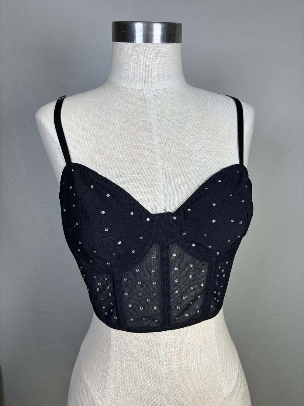 Avidlove Rhinestone Mesh Bustier Crop Top